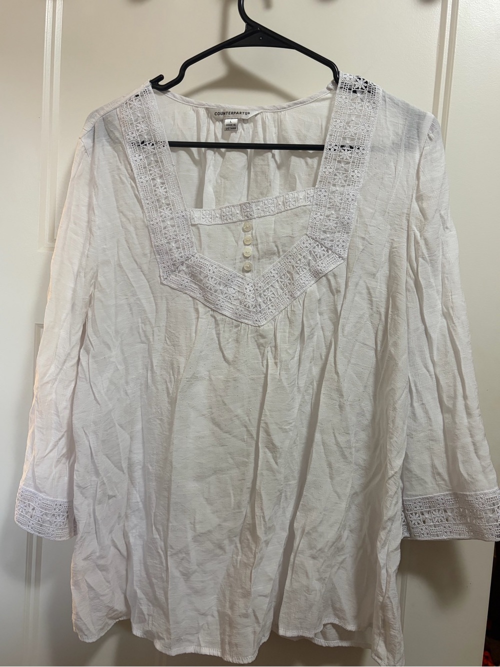 Counterparts White Lace-Trim Peasant Tunic Top